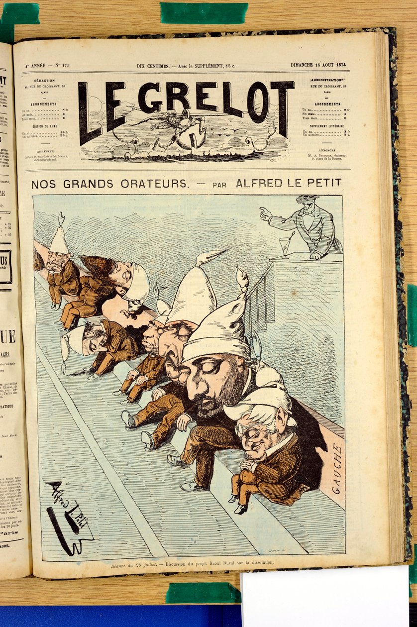 Titelblatt von „Le Grelot“, Nummer 175, Satirisch in Farben von Alfred Le Petit