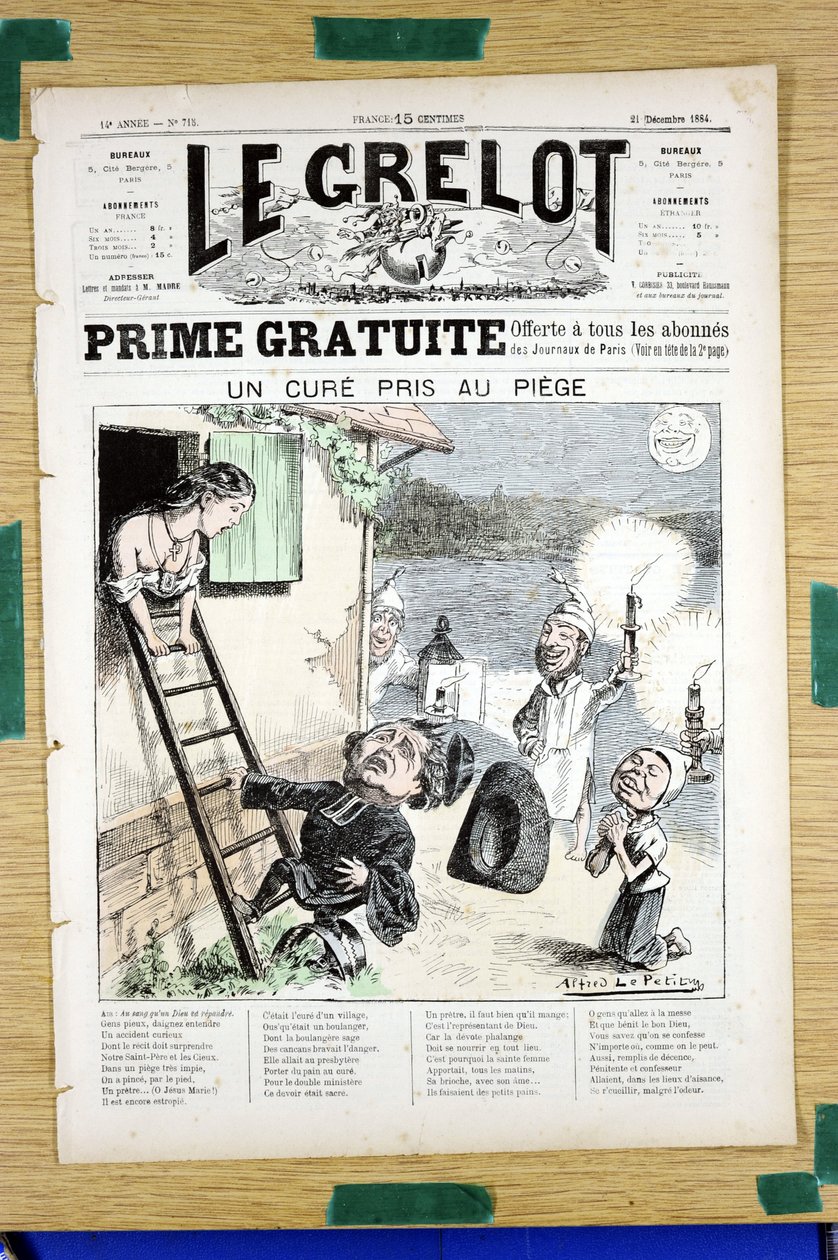 Titelblatt von „Le Grelot“, Nummer 718, Satirisch in Farben von Alfred Le Petit