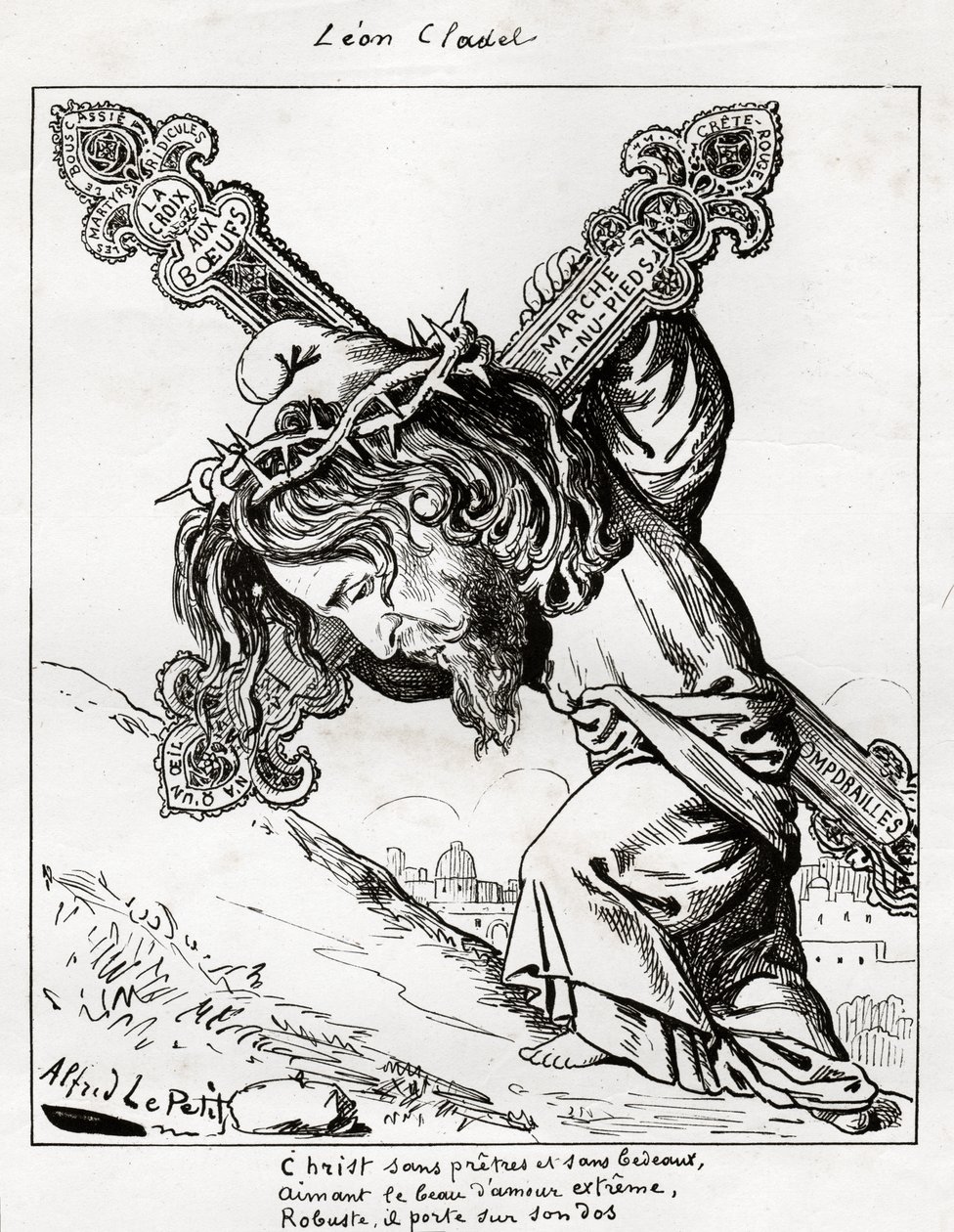 Karikatur von Leon Cladel, ca. 1875-80 (Gravur) von Alfred Le Petit