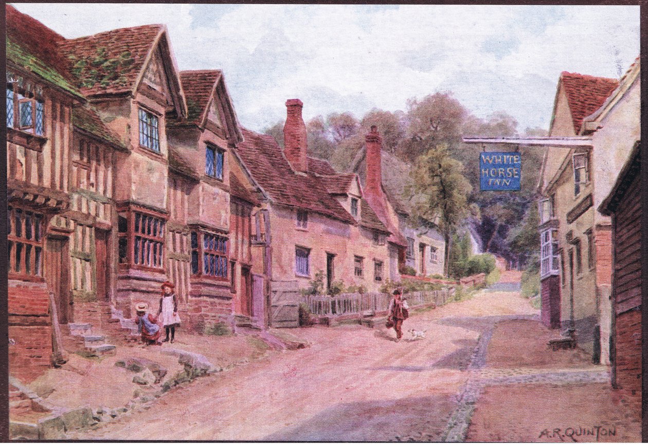 Häuser, die früher von Webern bewohnt wurden, Kersey, Suffolk, aus The Cottages and the Village Life of Rural England, veröffentlicht von Dent & Sons Limited von Alfred Robert Quinton