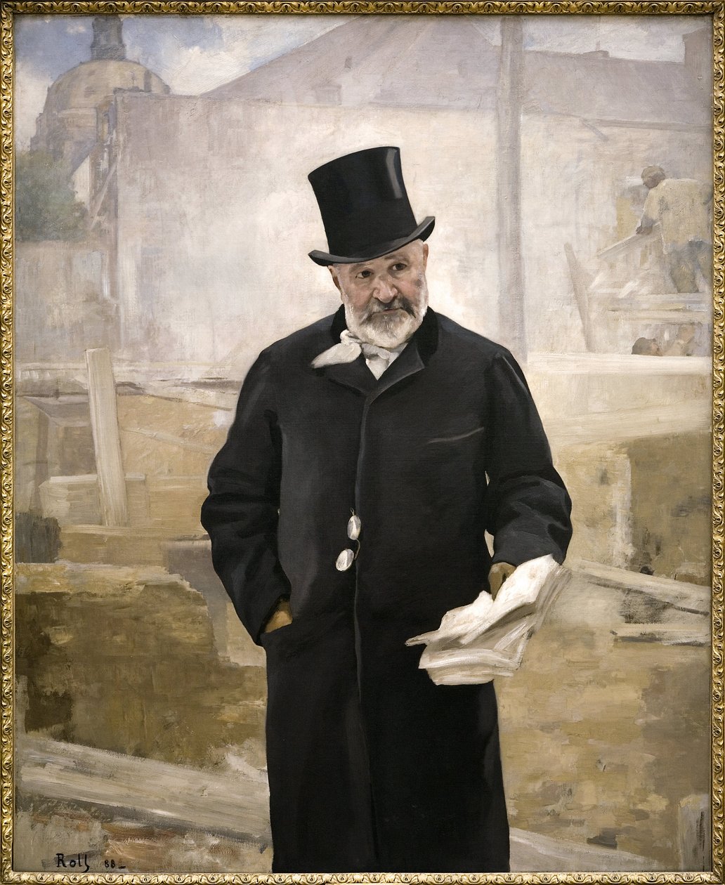 Porträt von Jean Charles Adolphe Alphand (1817-1891), Mitarbeiter von Baron Haussmann, Leiter der öffentlichen Arbeiten, Gestaltung der Grünflächen in Paris, Direktor der Arbeiten der Weltausstellung von 1889 von Alfred Roll