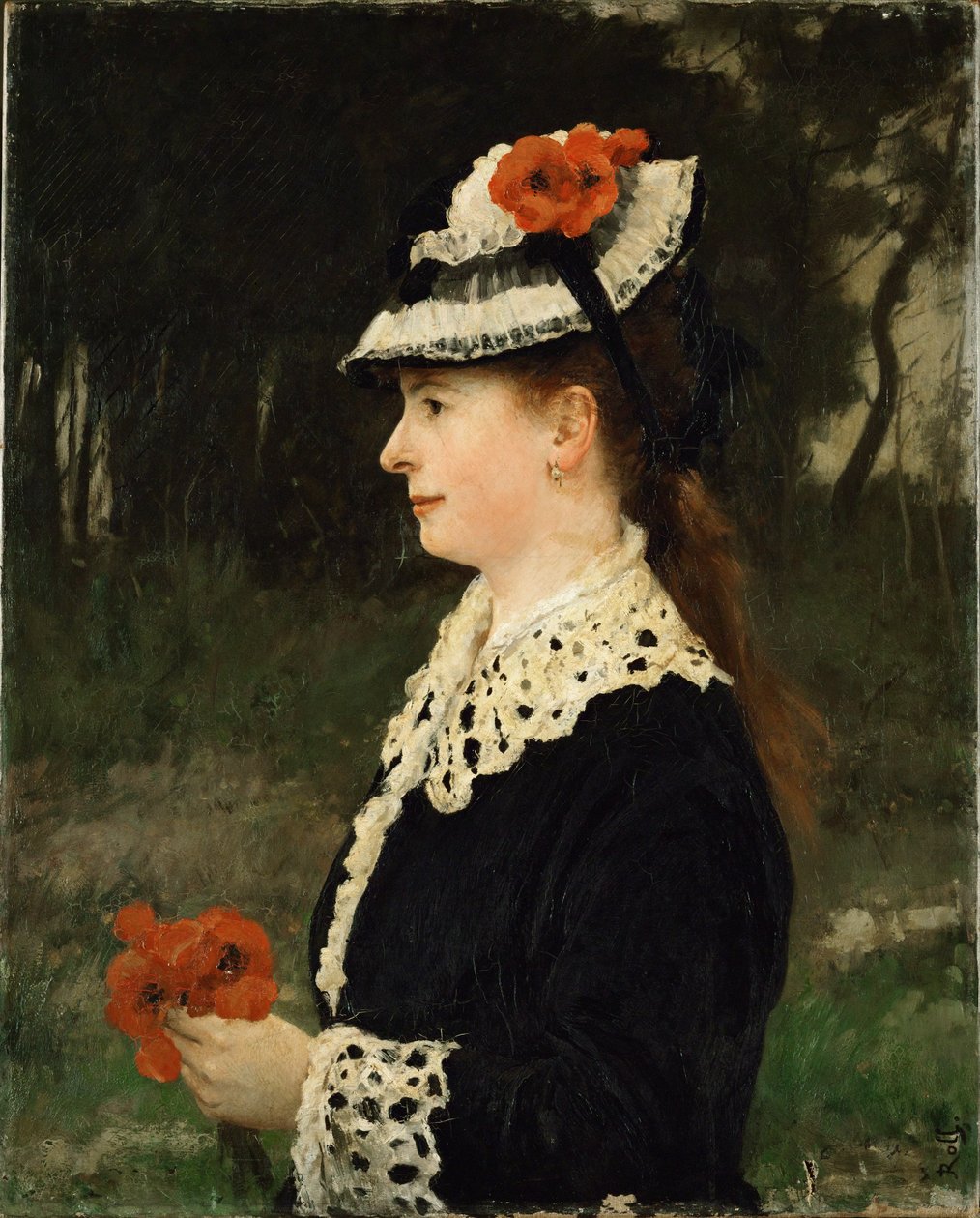 Frau mit roten Mohnblumen von Alfred Roll