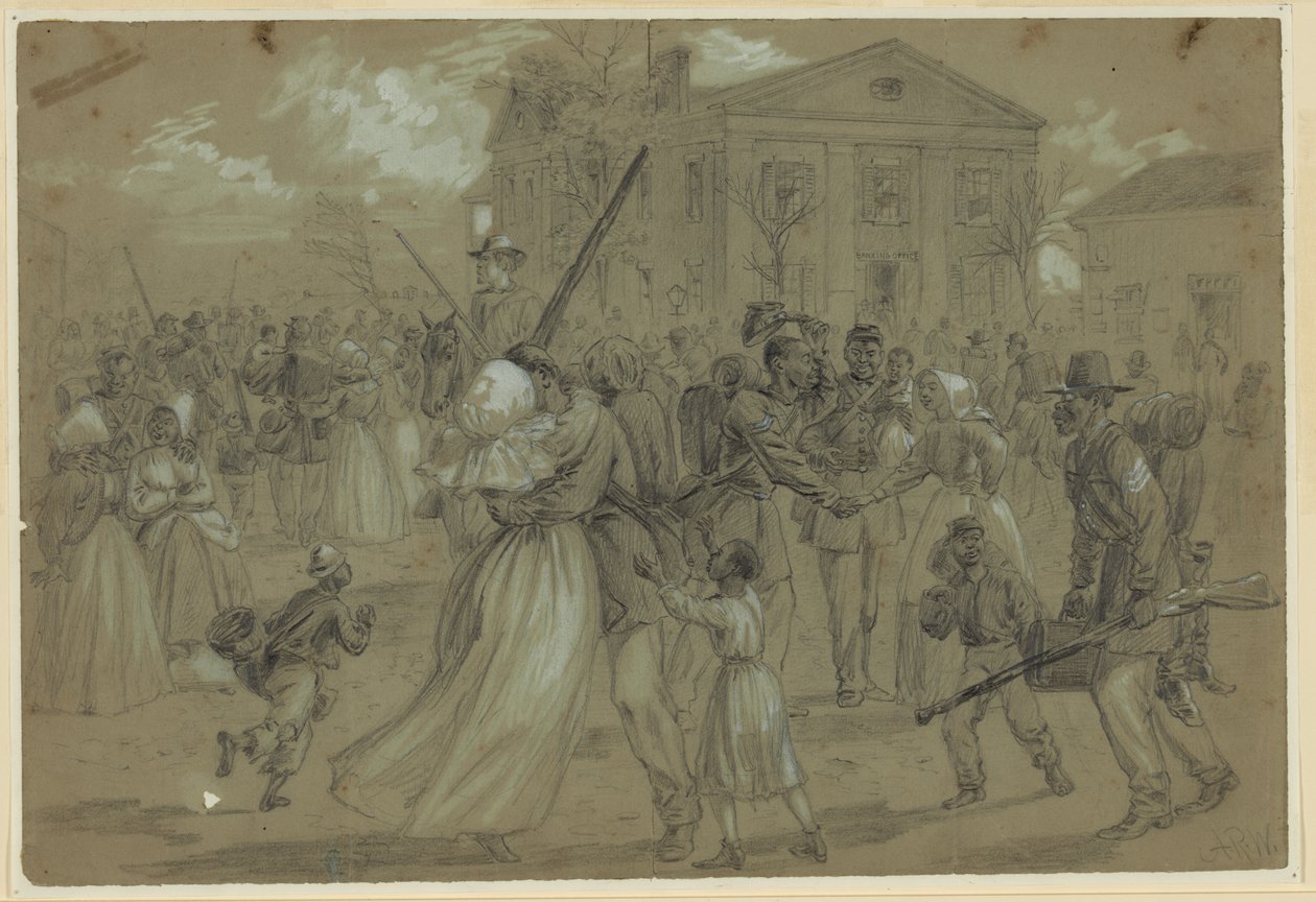 Afroamerikanische Soldaten in Little Rock, Arkansas, entlassen von Alfred Rudolph Waud