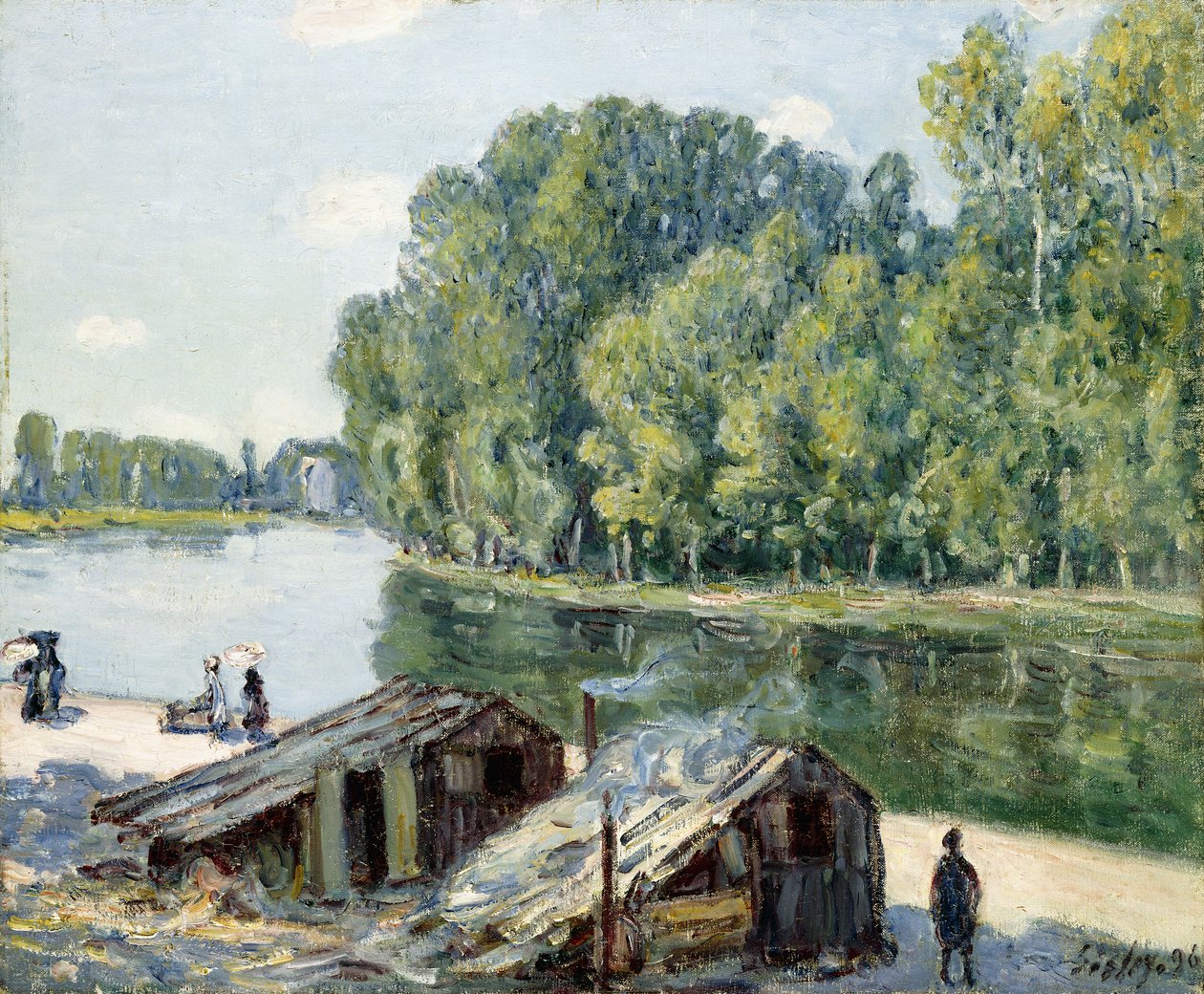 Hütten entlang des Canal du Loing, Sonnenlichteffekt, 1896 von Alfred Sisley