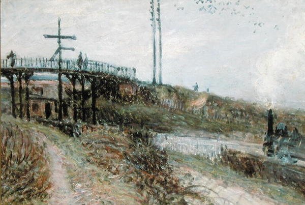 Die Fußgängerbrücke über die Eisenbahn in Sevres, um 1879 von Alfred Sisley