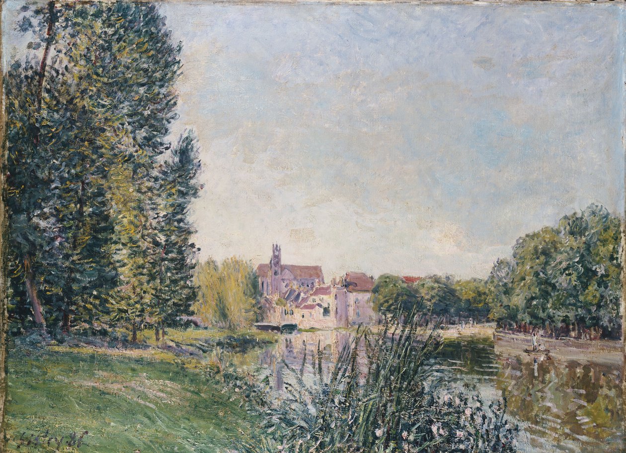 Der Loing und die Kirche in Moret, 1886 von Alfred Sisley
