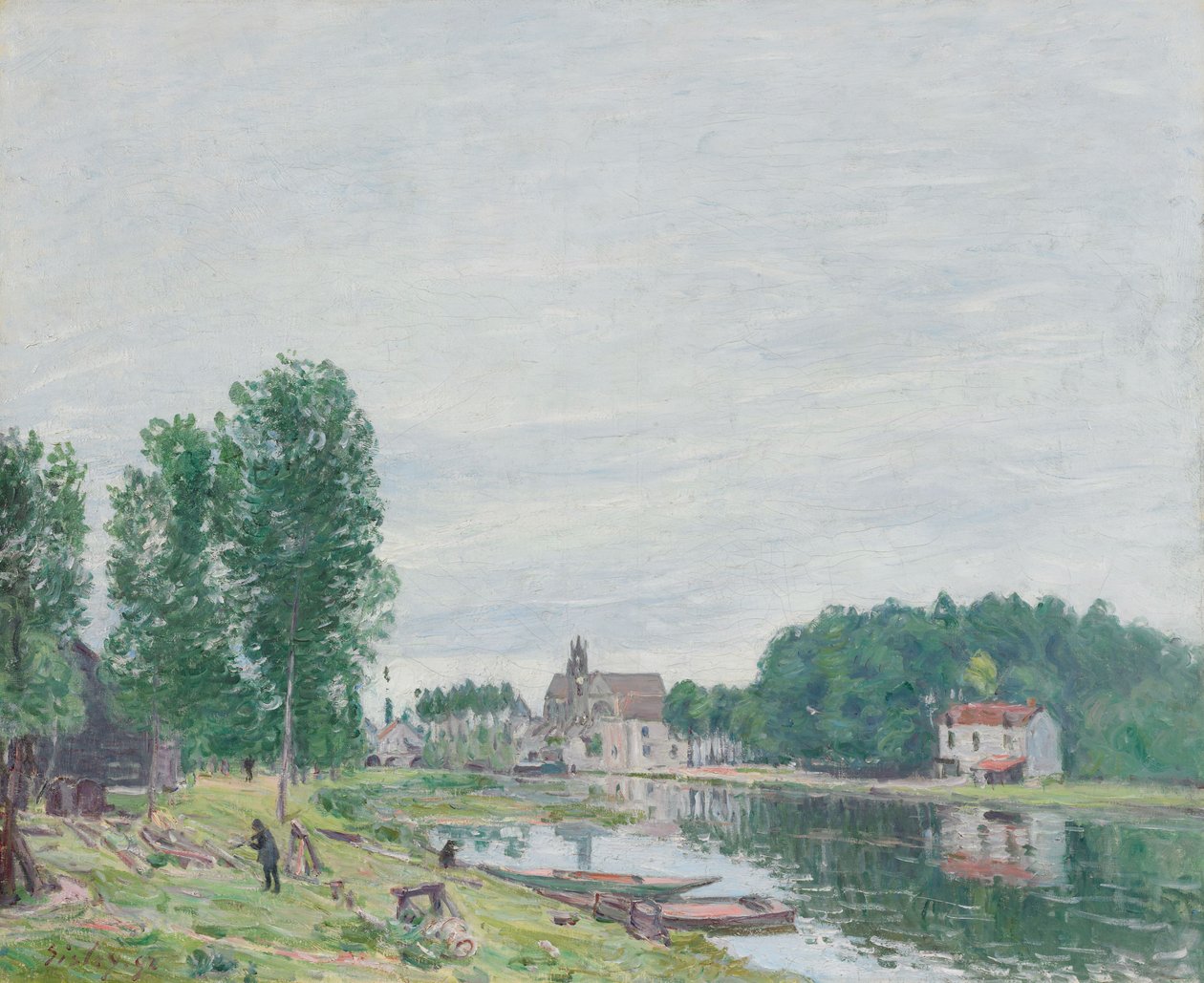 Die Matrat-Werft, Moret-sur-Loing, Regenwetter von Alfred Sisley