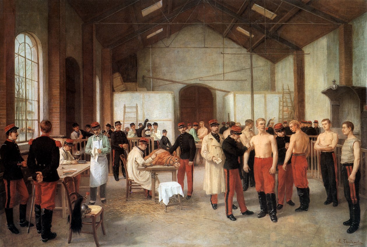 Impfung französischer Offiziere im Val de Grace Krankenhaus in Paris um 1900 von Alfred Touchemolin