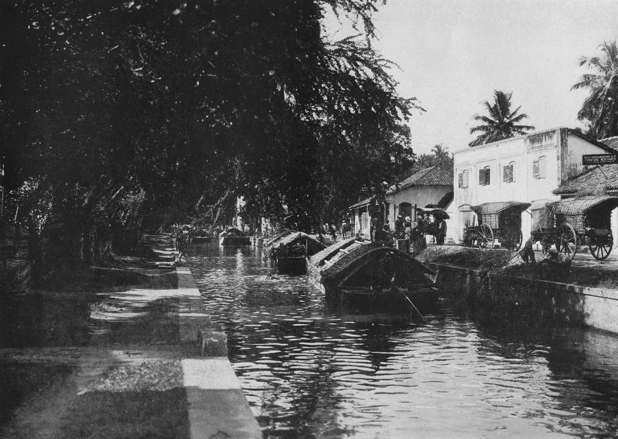 Negombo-Kanal, zeigt Padda-Boote, um 1890, 1910 von Alfred William Amandus Plate