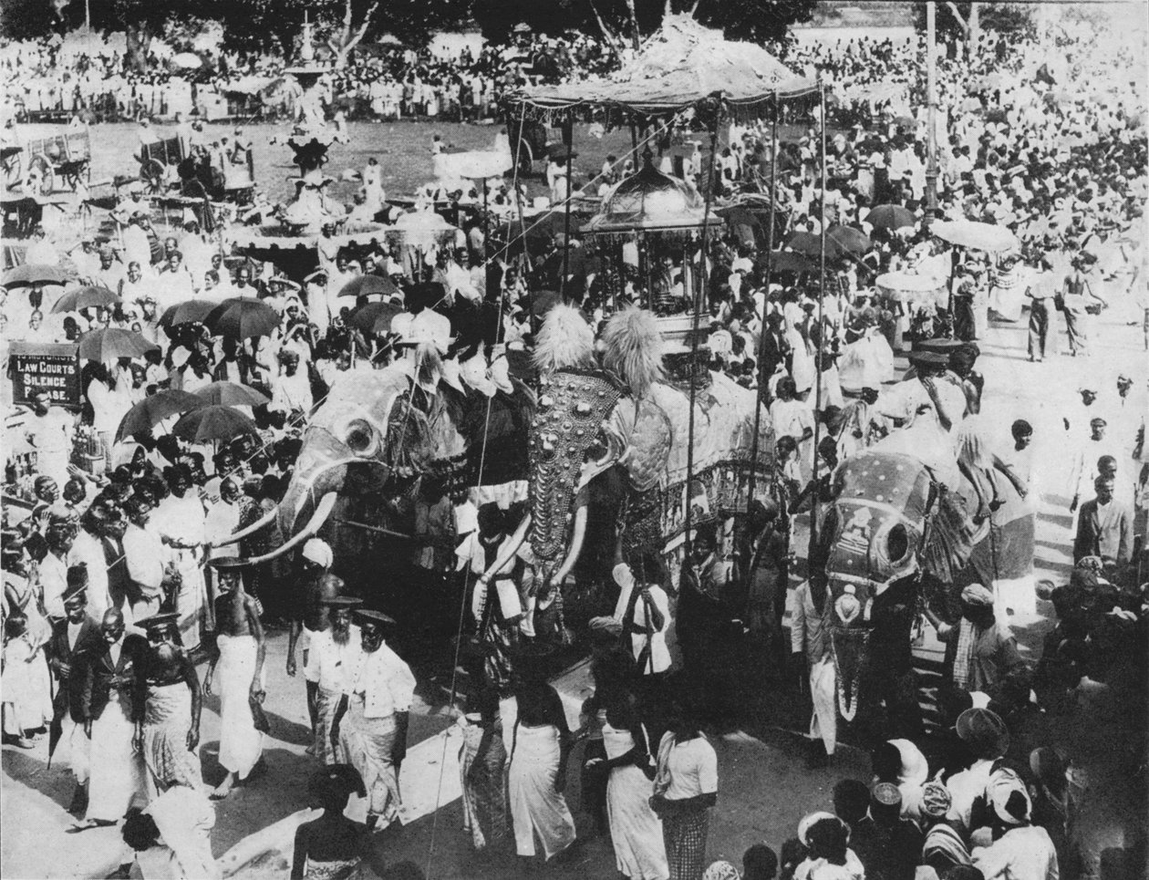 Heiliger Elefant in der Perahera-Prozession, Kandy, Ceylon, um 1890, 1910 von Alfred William Amandus Plate
