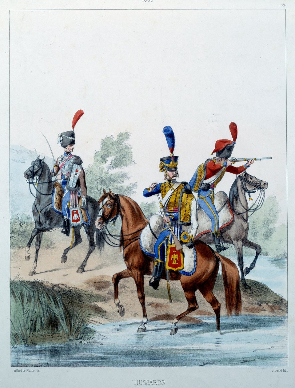 Napoleonische Armee: Husaren. Gravur von Alfred De Marbot (19. Jahrhundert) 1806 von Alfred de (after) Marbot
