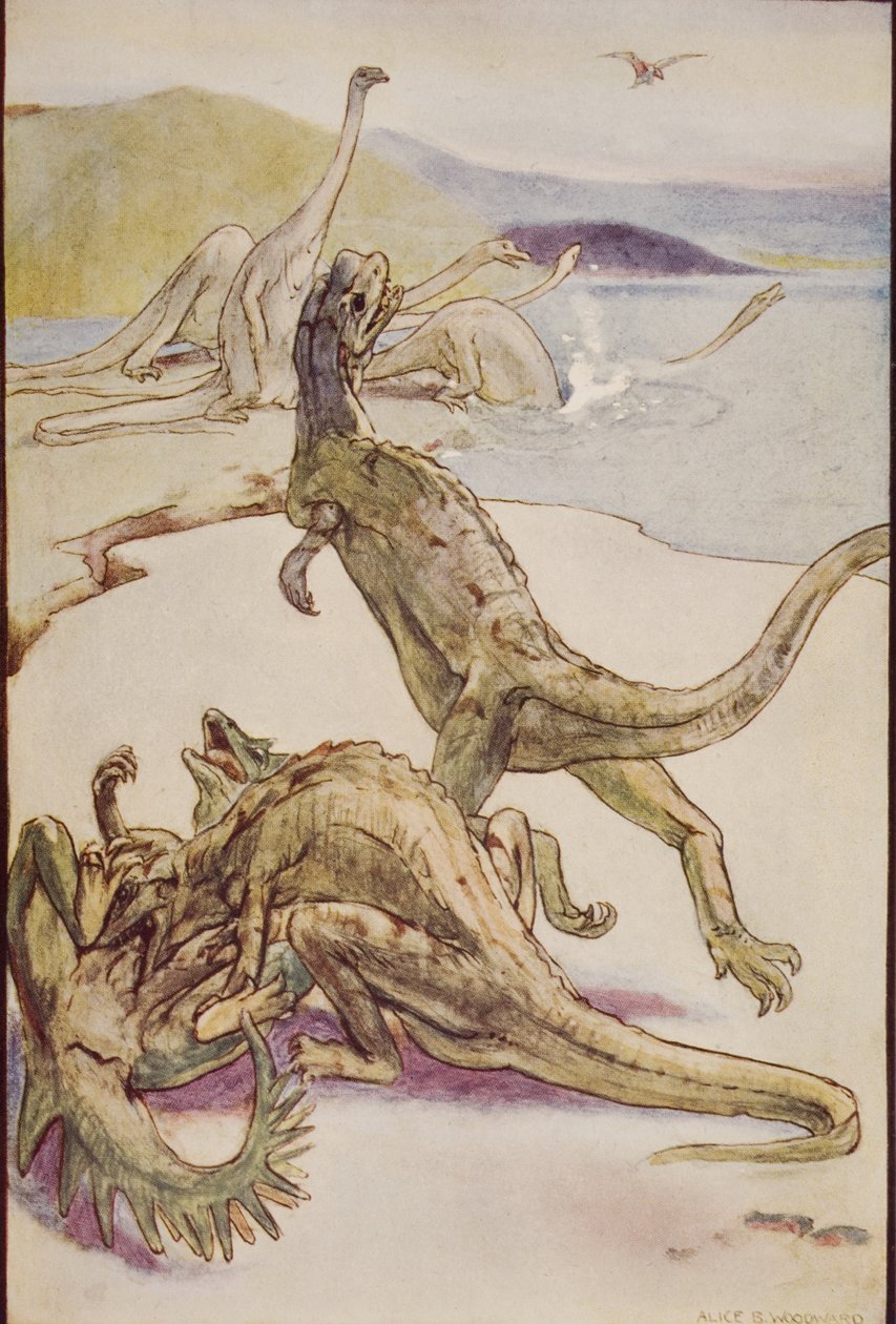 Eine mesozoische Szene mit Deinotheria, Illustration aus 