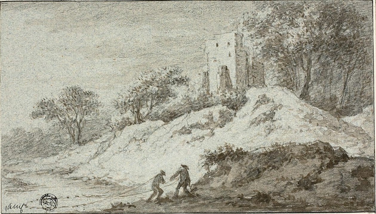 Landschaft mit zwei Figuren und Schloss auf dem Hügel von Allaert van Everdingen