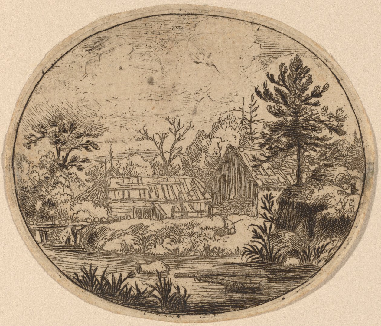 Hamlet am Ufer eines Flusses, wahrscheinlich ca. 1645-1656 von Allart van Everdingen