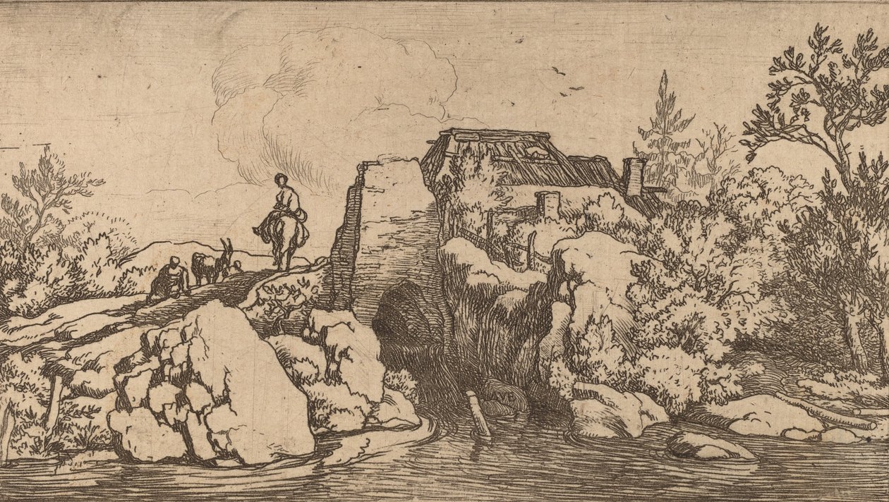 Reiter auf einer Steinbrücke, wahrscheinlich ca. 1645-1656 von Allart van Everdingen