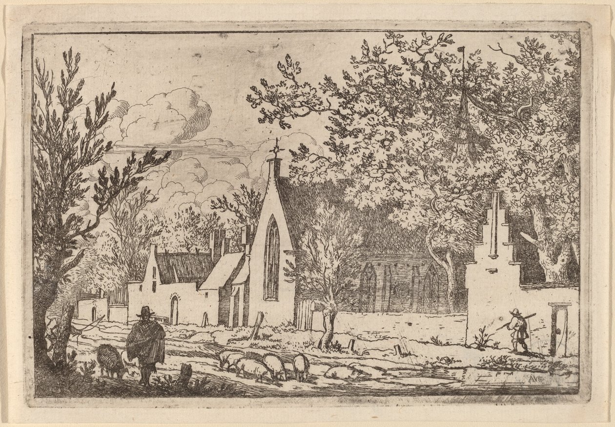 Schweinehirte in der Nähe einer Kapelle von Allart van Everdingen