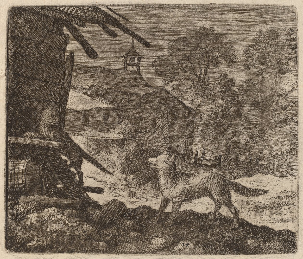 Die Katze betritt die Scheune, während Reynard zusieht von Allart van Everdingen