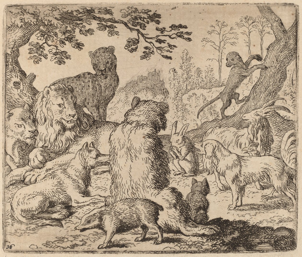 Der Löwe befiehlt einen Massenangriff auf Reynard, wahrscheinlich ca. 1645-1656 von Allart van Everdingen