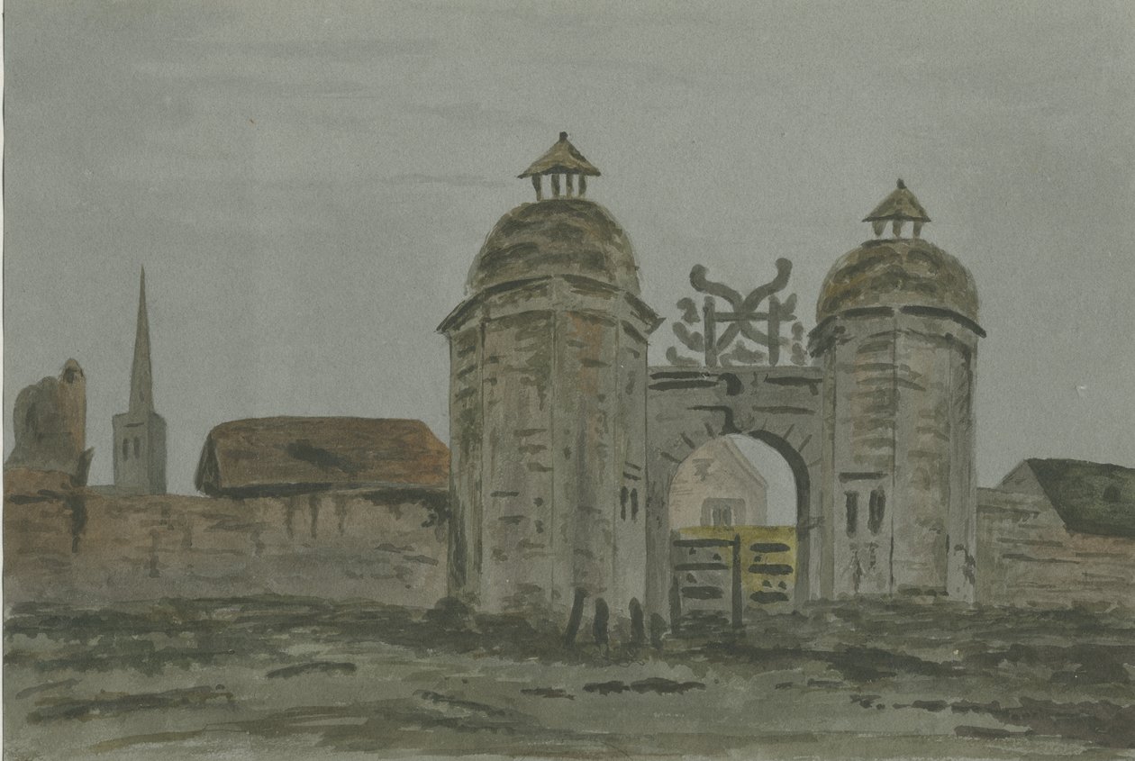 Hamstall Ridware Hall - Portiershäuser: Aquarell, undatiert [1824-1882] von Allen Edward Everitt