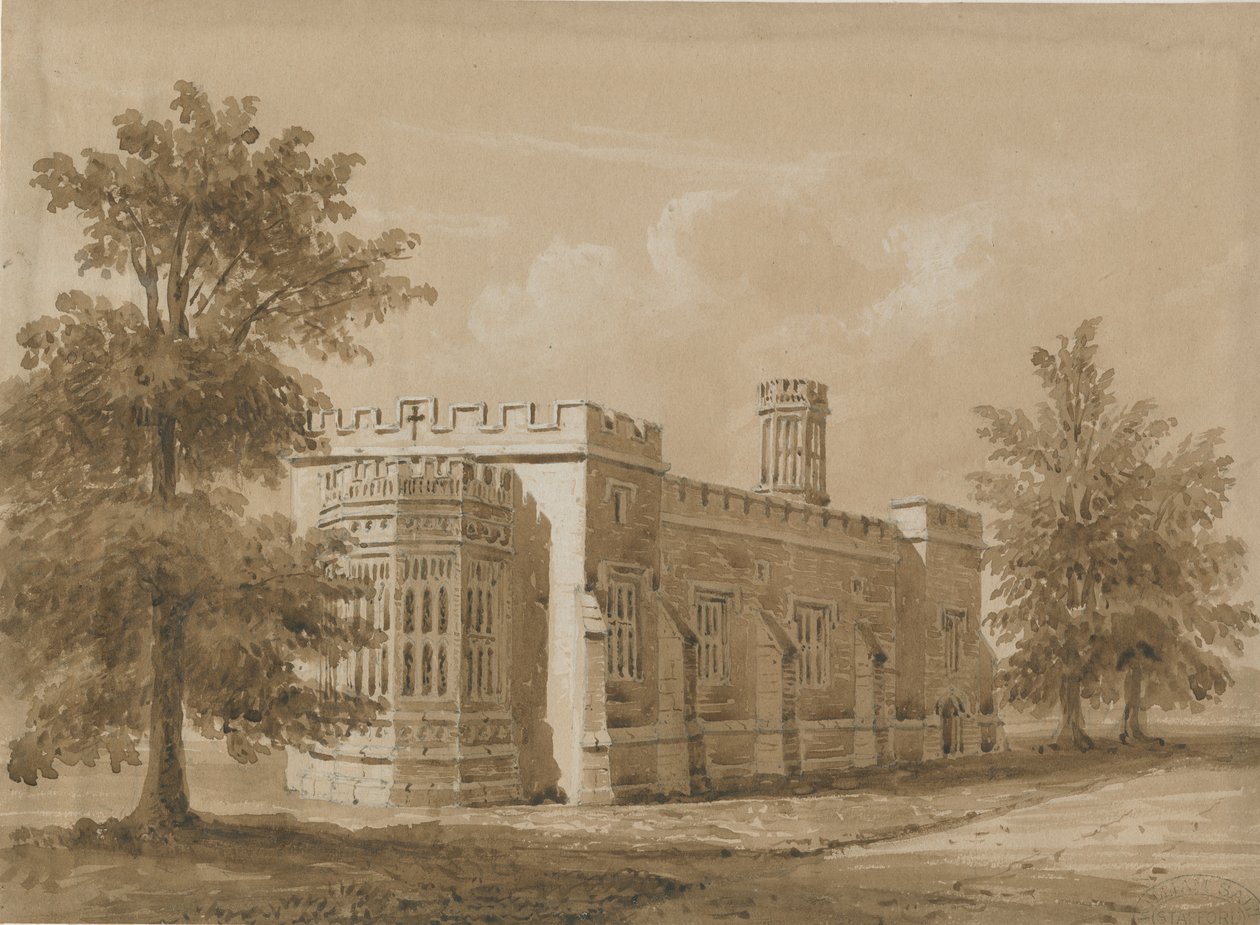 Tixall - Kapelle in Tixall Hall (Rötel-Sepia-Waschzeichnung) von Allen Edward Everitt