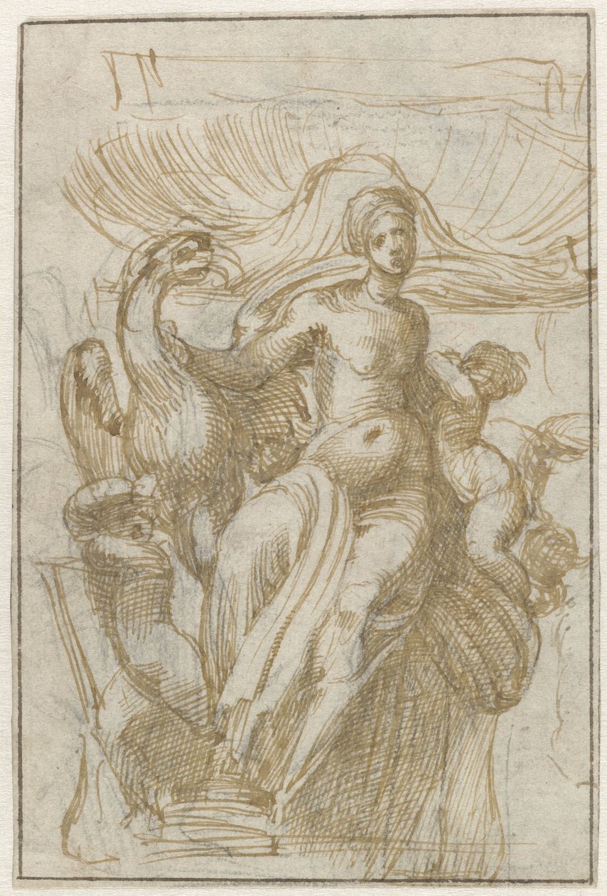 Leda oder Venus (?) mit Vogel und Putti vor einer Muschel von Alonso Berruguete