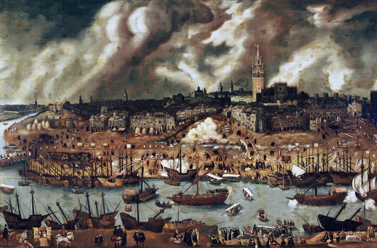 Eine Expedition, die 1498 von Sevilla nach Amerika aufbricht von Alonso Sanchez Coello