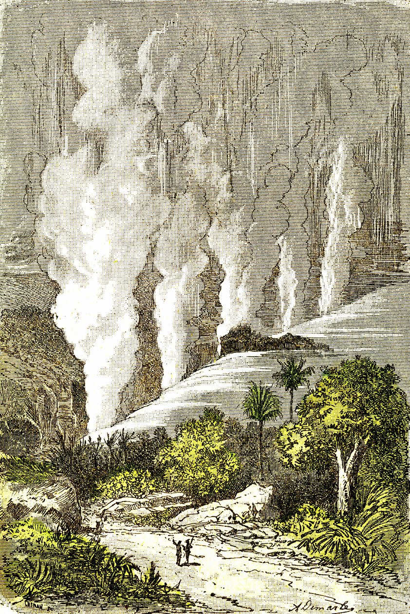 Prähistorie- Katarakte des Sambesi: Natürliche Schöpfung und Lebewesen. Zeichnung von A. Demarle. 1885 von Alphonse Demarle