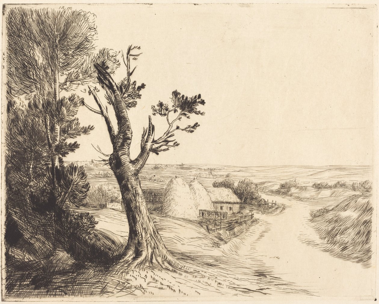 Landschaft mit Heuhaufen von Alphonse Legros