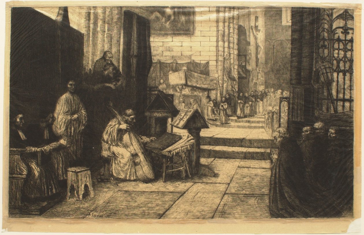 Prozession in einer spanischen Kirche von Alphonse Legros