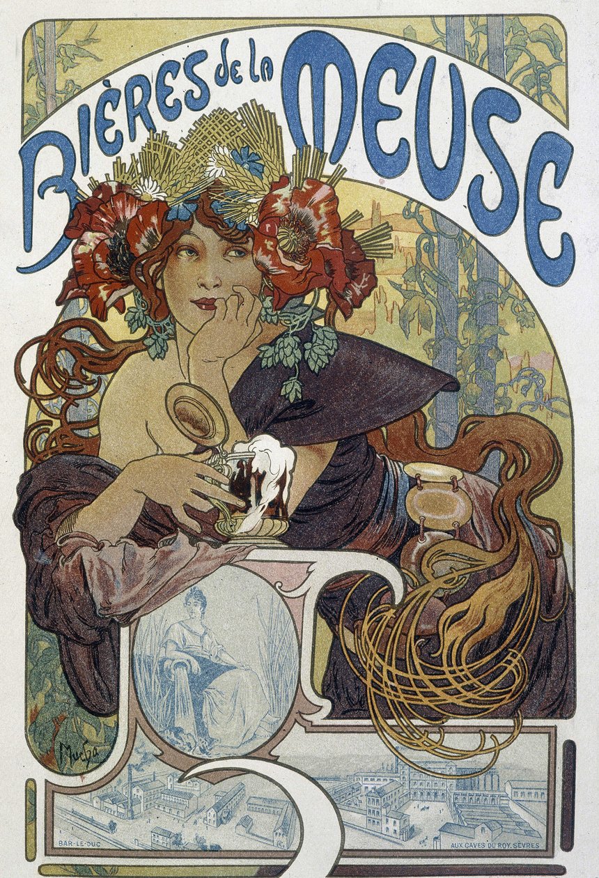 Les bières de la Meuse - Werbung, Arts Déco. von Alphonse Marie (after) Mucha