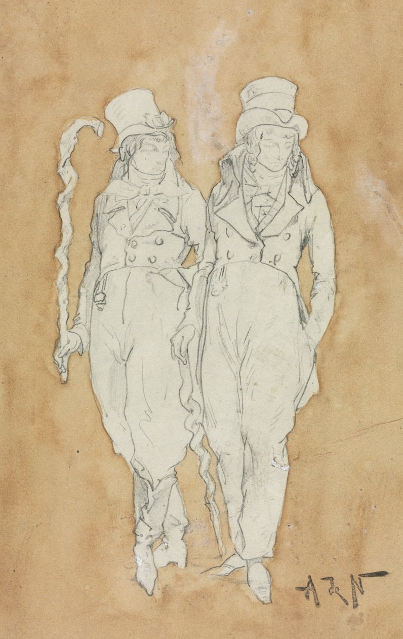Zwei junge Männer der Mode (stehend) von Alphonse Marie Adolphe de Neuville