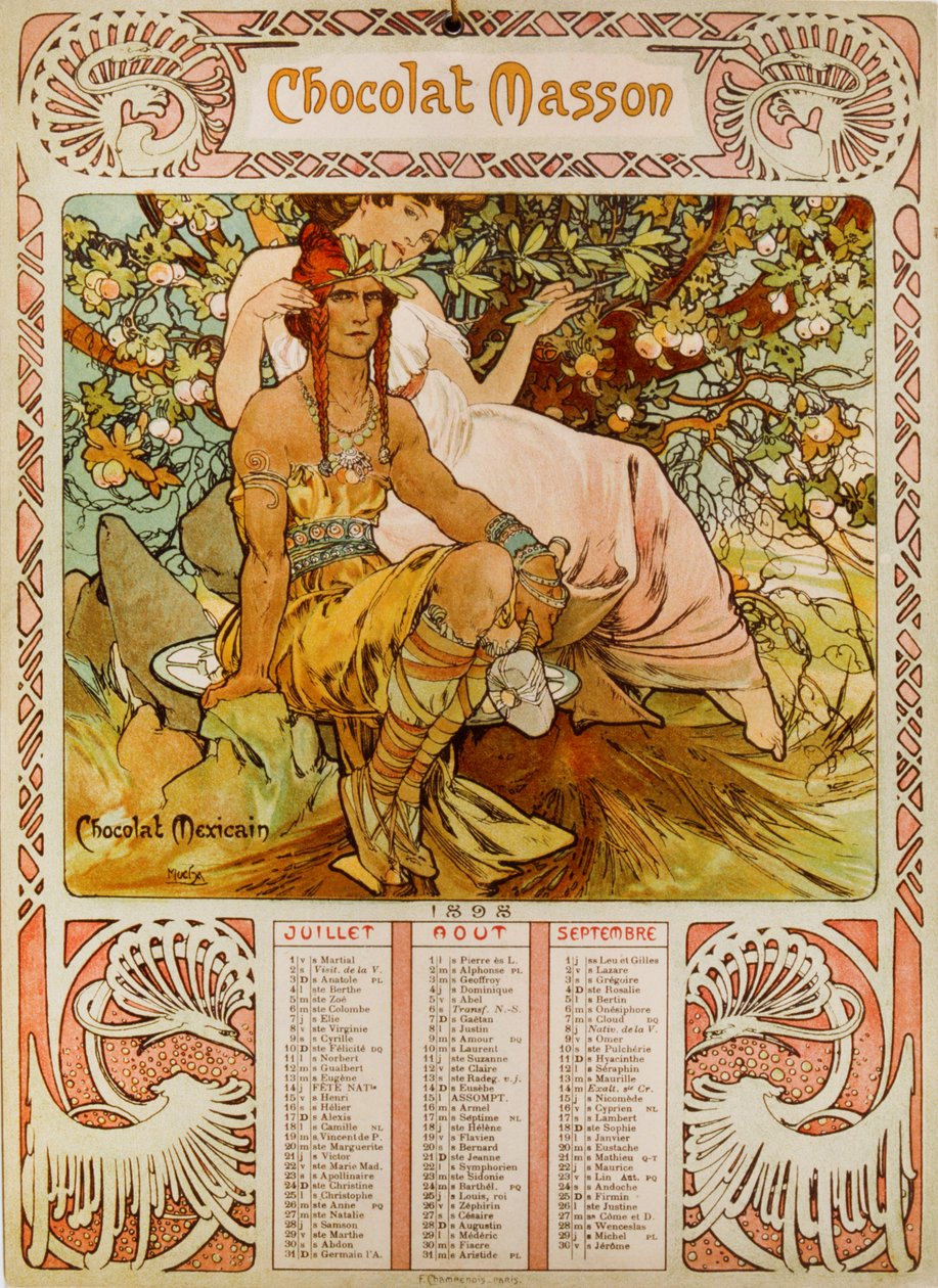 Schokoladenkalender von Masson, illustriert von Mucha (1860–1939), einem tschechischen Jugendstilmaler von Alphonse Mucha