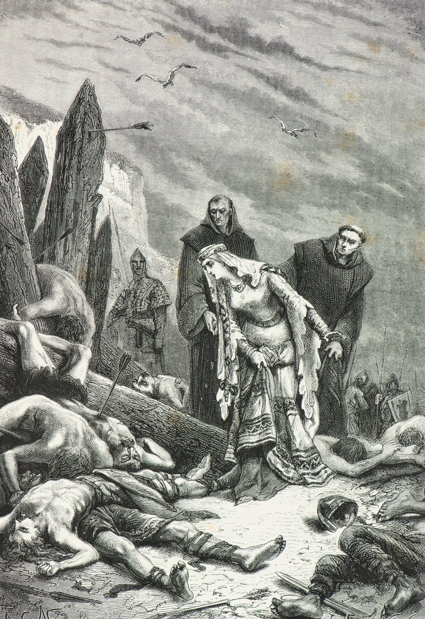 Edith mit Schwanenhals findet den Leichnam von König Harold auf dem Schlachtfeld von Hastings 1066 (Gravur) von Alphonse Marie de Neuville