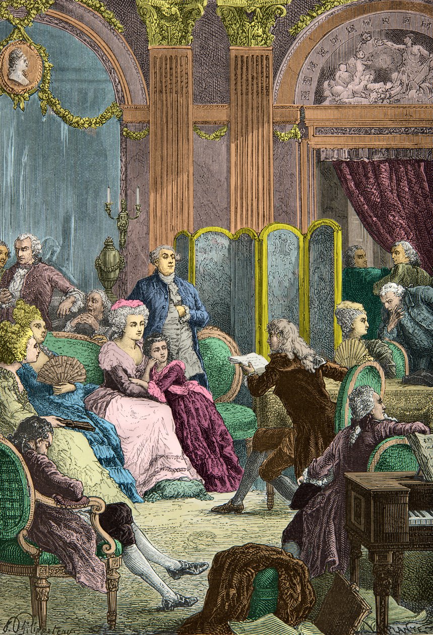 Lesung von Paul et Virginie von Bernardin de Saint Pierre in den Salons von Madame Necker in Paris (Gravur) von Alphonse Marie de Neuville
