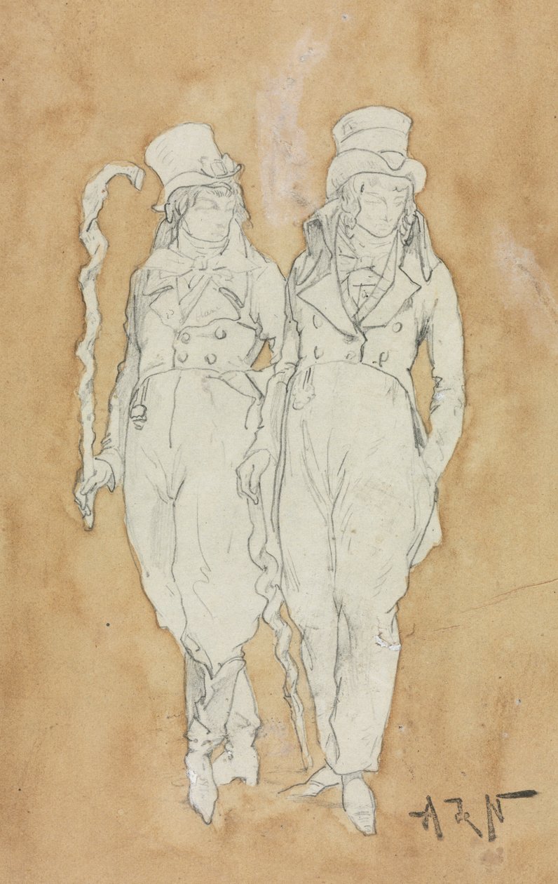 Zwei junge Männer der Mode stehend, zweite Hälfte des 19. Jahrhunderts von Alphonse Marie de Neuville