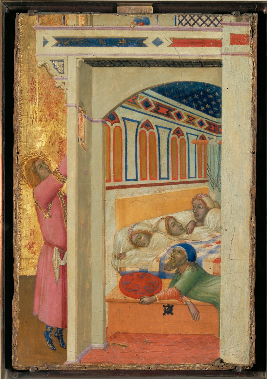 St. Nikolaus von Bari bietet eine Mitgift für arme Mädchen von Ambrogio (circle of) Lorenzetti