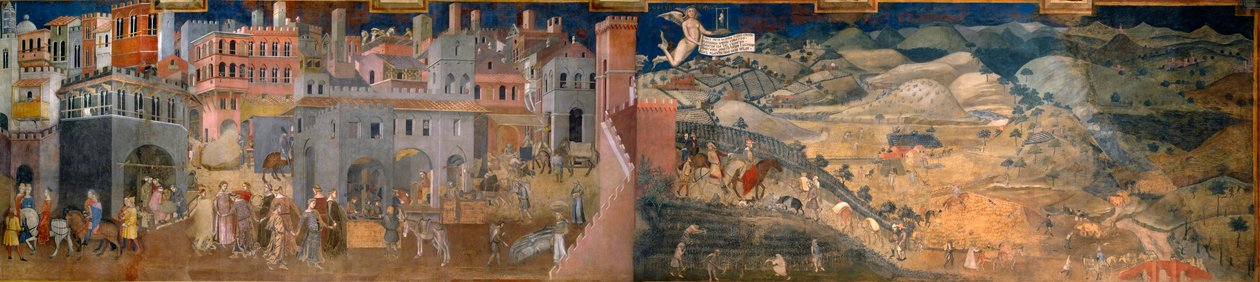Die Auswirkungen guter und schlechter Regierung in Stadt und Land. Detail der Auswirkungen guter Regierung in Stadt und Land. von Ambrogio Lorenzetti