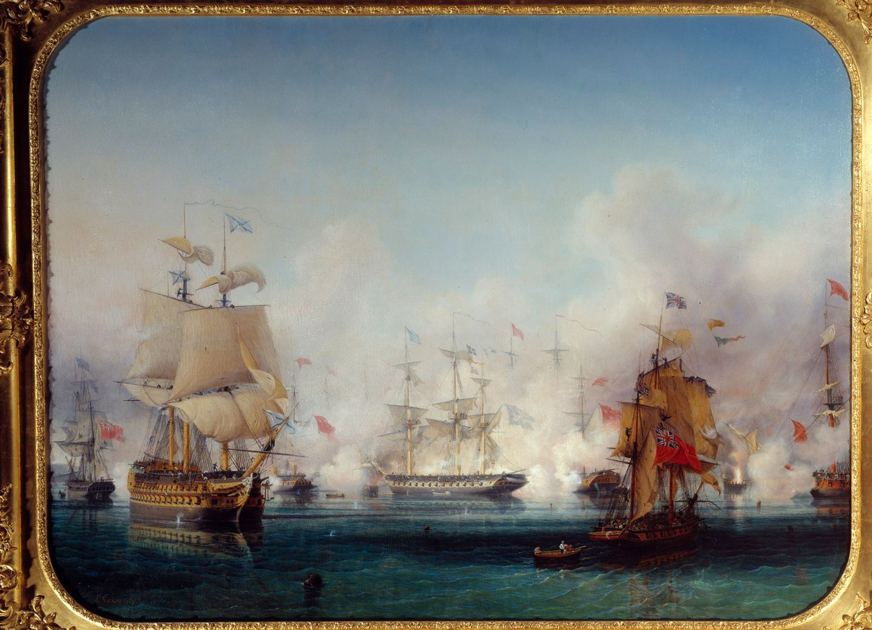 Unabhängigkeitskrieg von Griechenland: Ansicht der Seeschlacht von Navarin am 20.10.1827, 1827 von Ambroise Louis Garneray