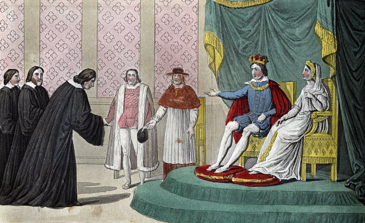 Franz II. (1544-1560) kündigt den Abgeordneten des Parlaments, die ihn nach dem Tod seines Vaters begrüßen kommen, an, dass er seine Onkel, den Herzog von Guise (Franz von Ambroise Tardieu