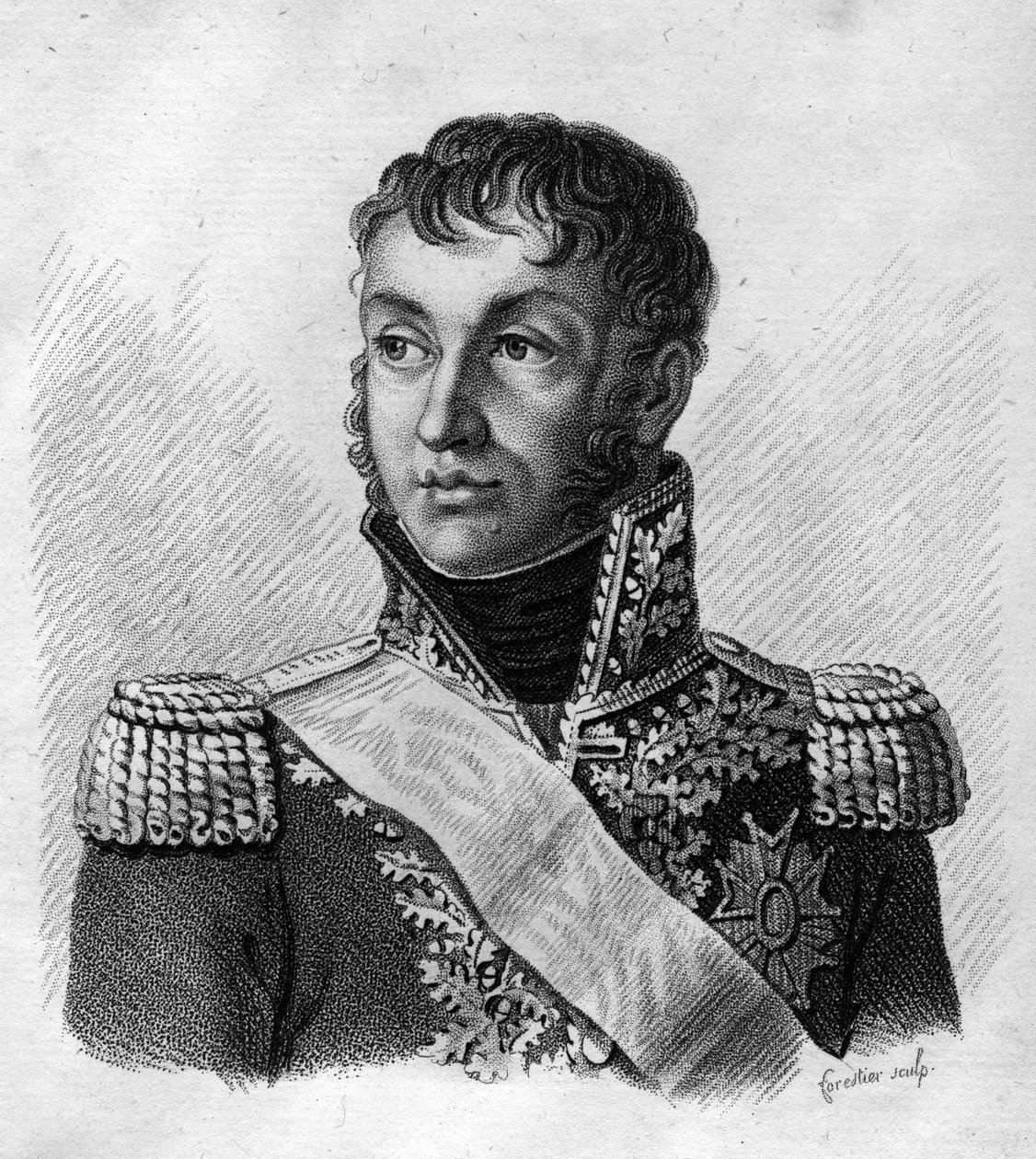 Jean Andoche Junot (Jean-Andoche) (1771-1813), Herzog von Abrantes, französischer General. In „Portraits der französischen Generäle nach den Siegen und Eroberungen der Franzosen“. Graviert von Ambroise Tardieu 1818. Stella Sammlung von Ambroise Tardieu