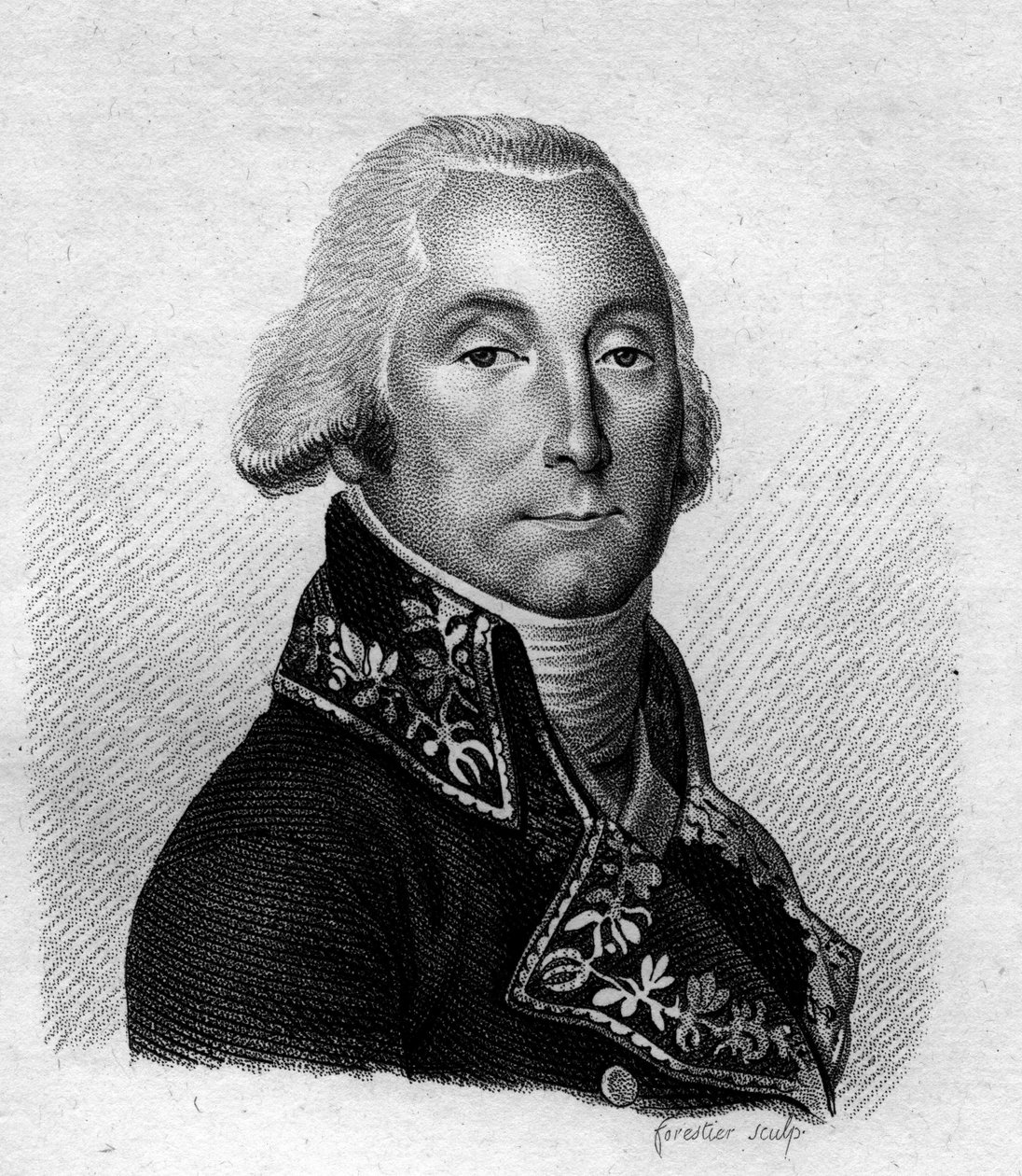 Porträt von Olivier Macoux Rivaud de la Raffiniere (1766-1839). General und Baron des Kaiserreichs. in „Porträts der französischen Generäle nach den Siegen und Eroberungen der Franzosen“. Gravur von Ambroise Tardieu 1818. Stella-Sammlung von Ambroise Tardieu