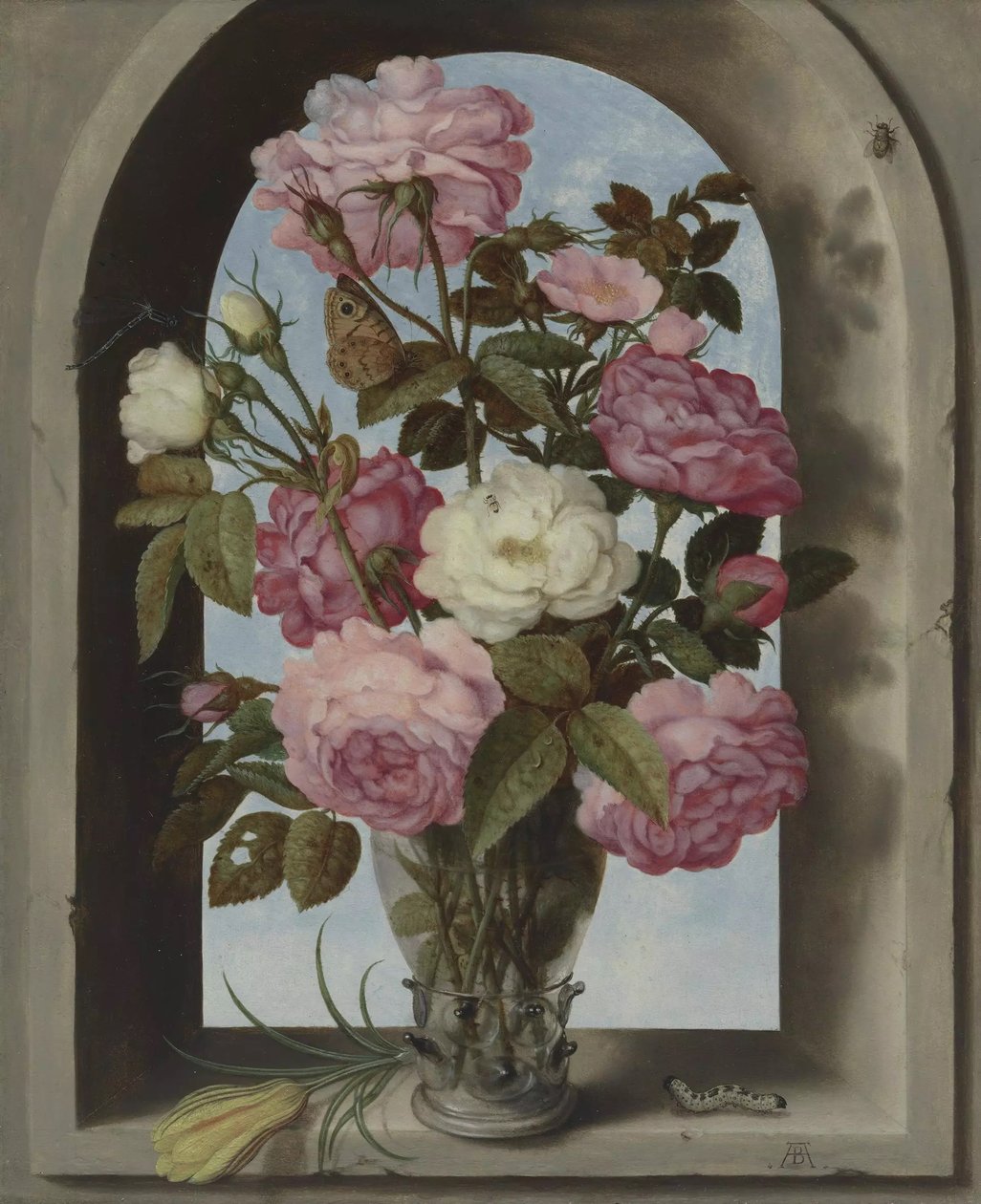 Stillleben mit Rosen in einer Glasvase von Ambrosius Bosschaert