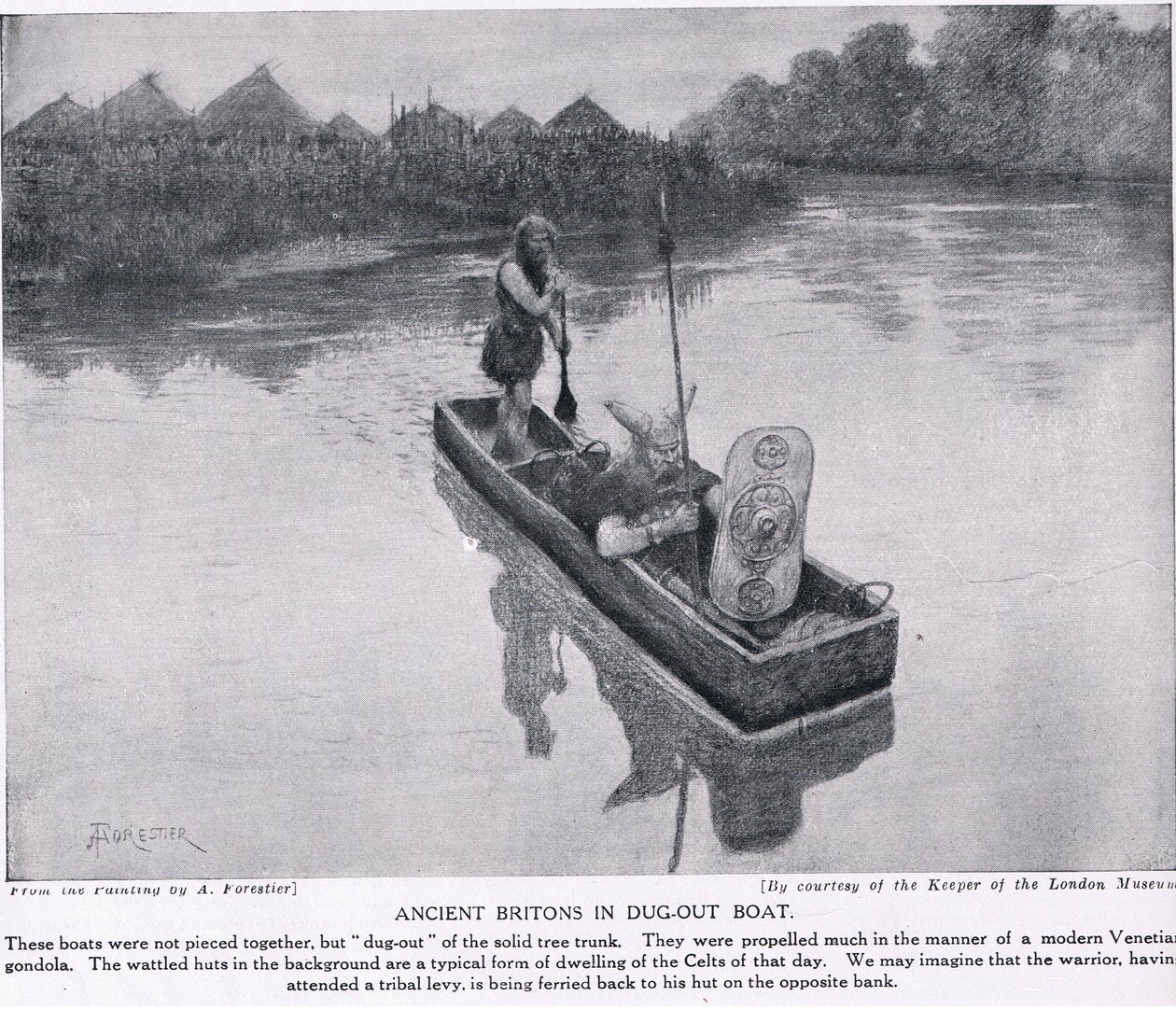 Alte Briten in einem Einbaum, Illustration aus 