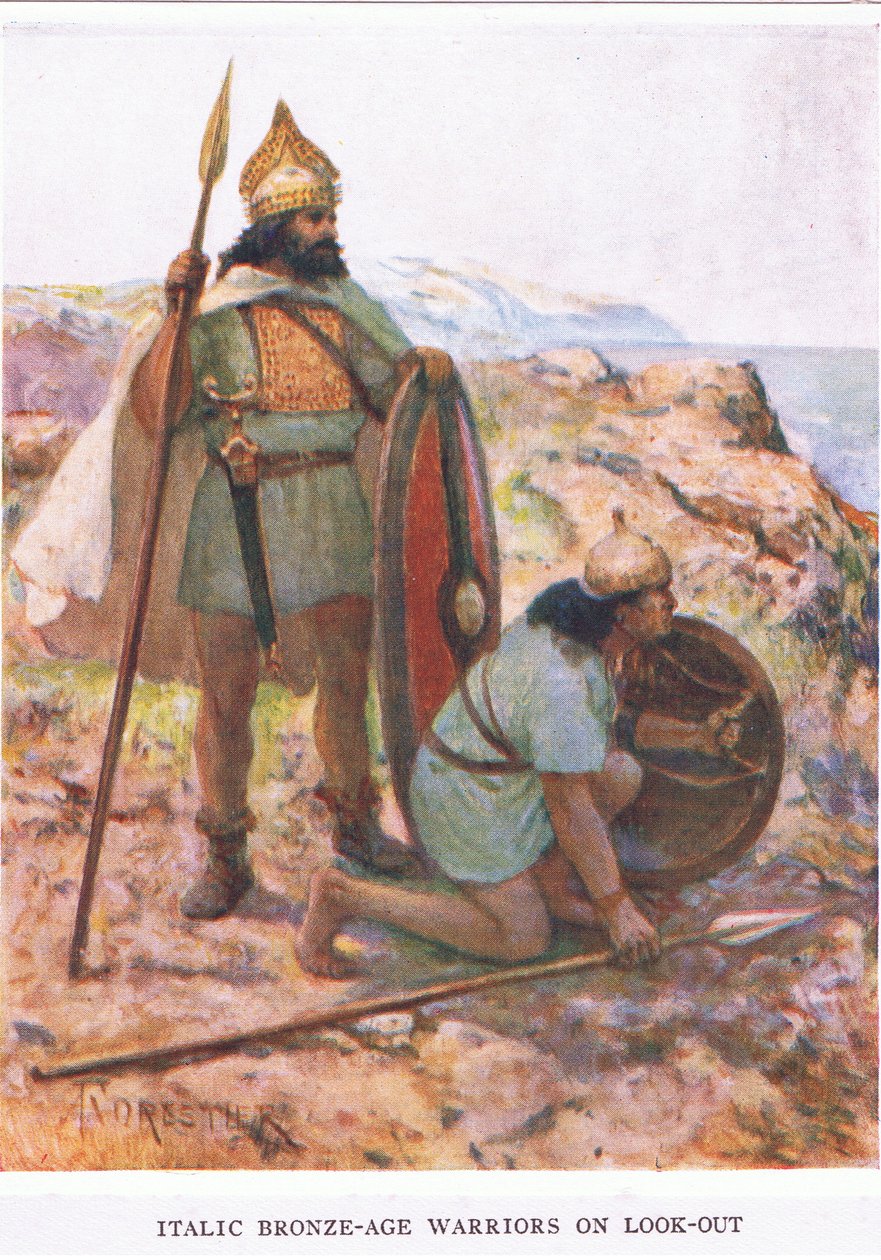 Italische Bronzezeit-Krieger auf der Wache, Illustration aus 