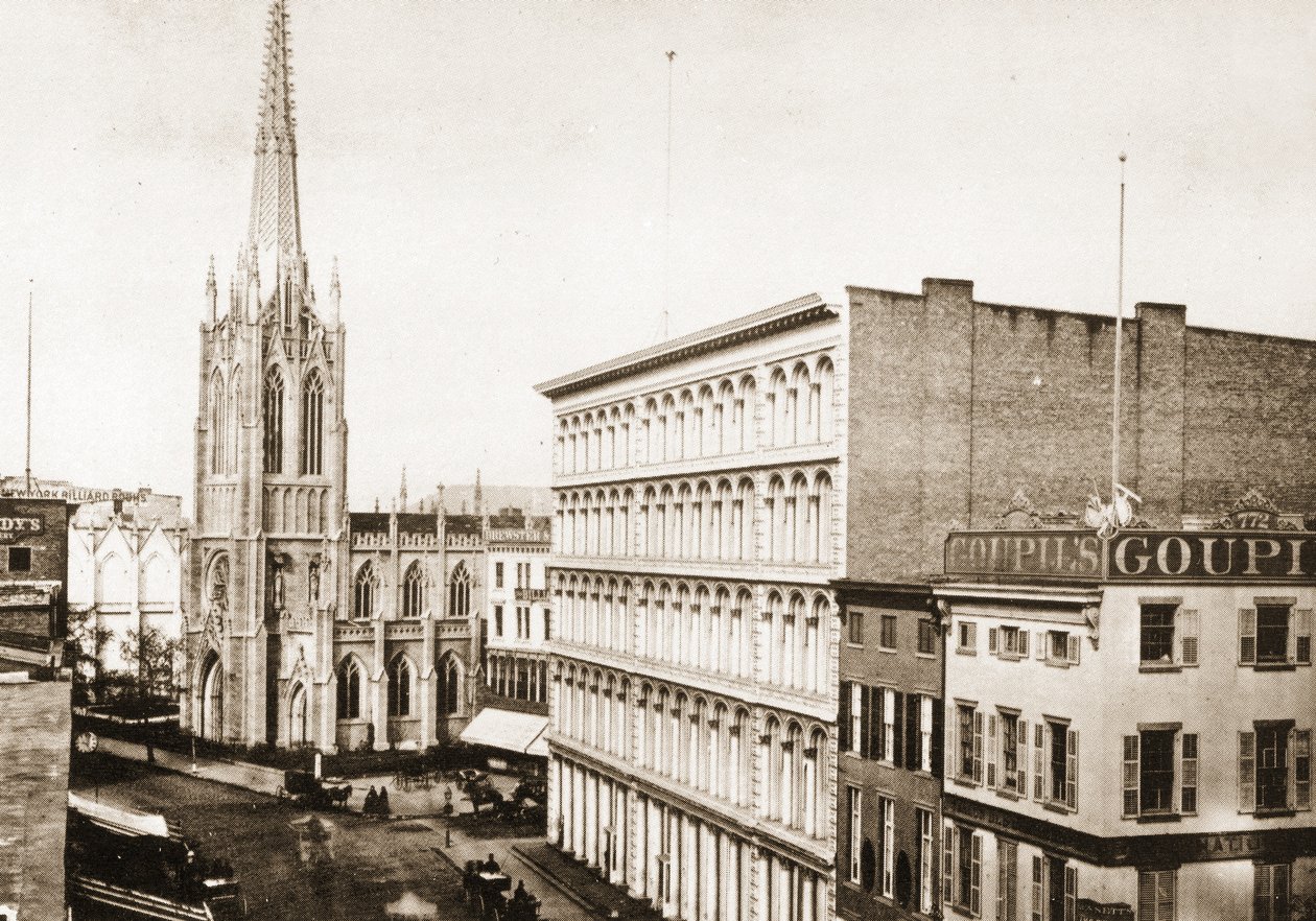 Grace Church und das alte A. T. Stewart-Geschäft an der Broadway und 10th St., New York City, 1868 von American Photographer