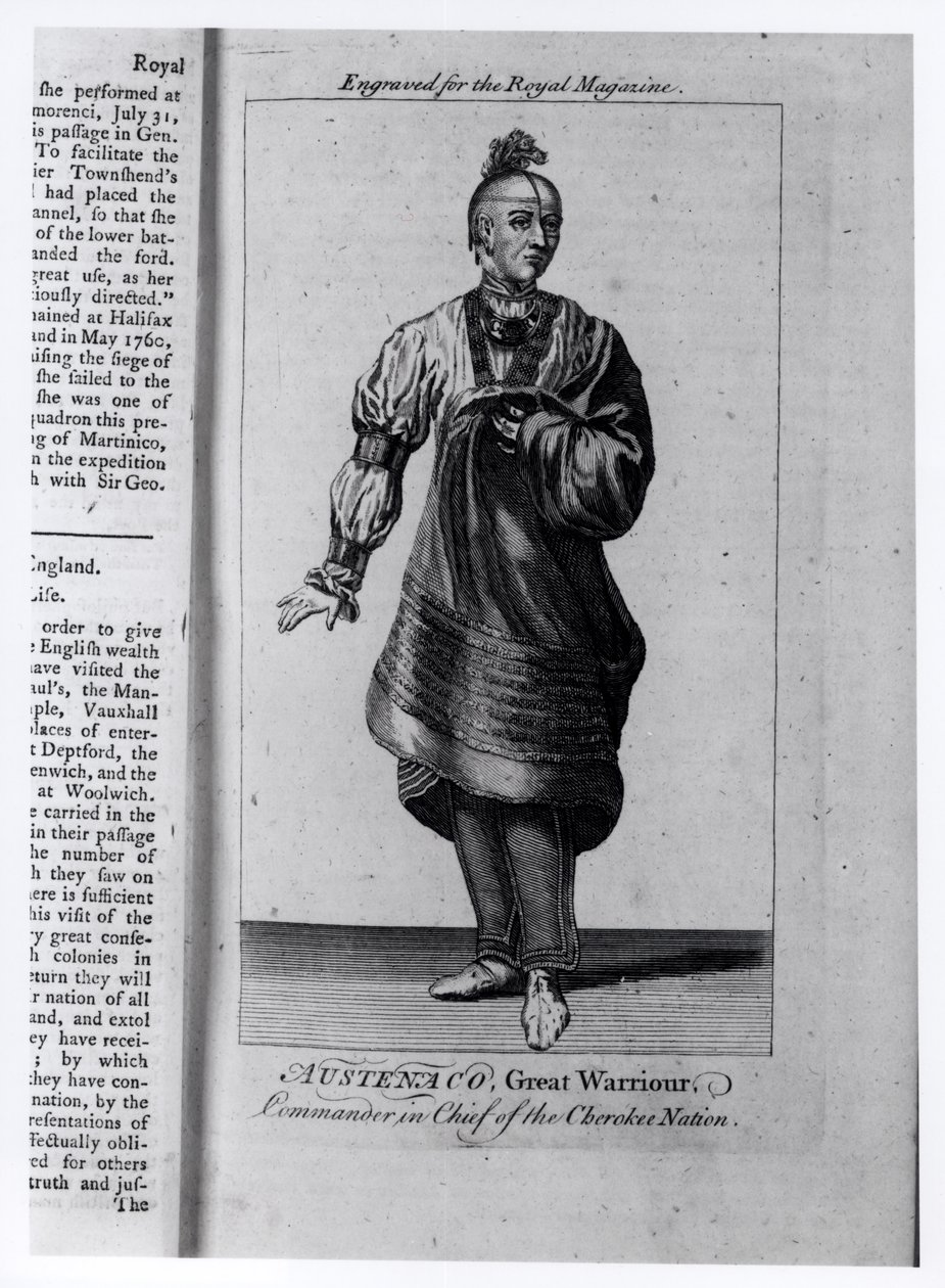 Austenaco, großer Krieger, Oberbefehlshaber der Cherokee-Nation, Illustration aus 