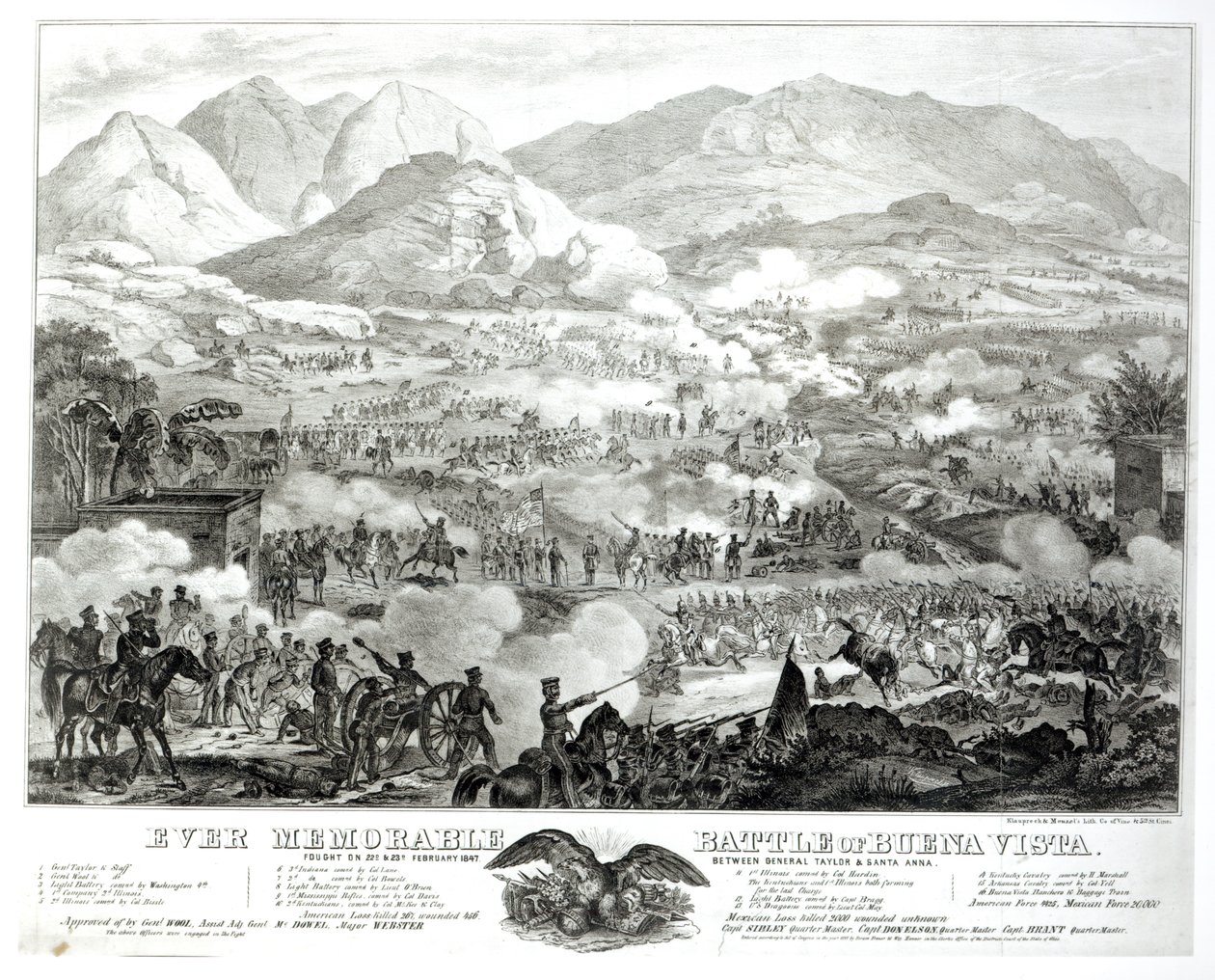 Die denkwürdige Schlacht von Buena Vista, gekämpft am 22. und 23. Februar 1847, zwischen General Taylor und Santa Anna von American School
