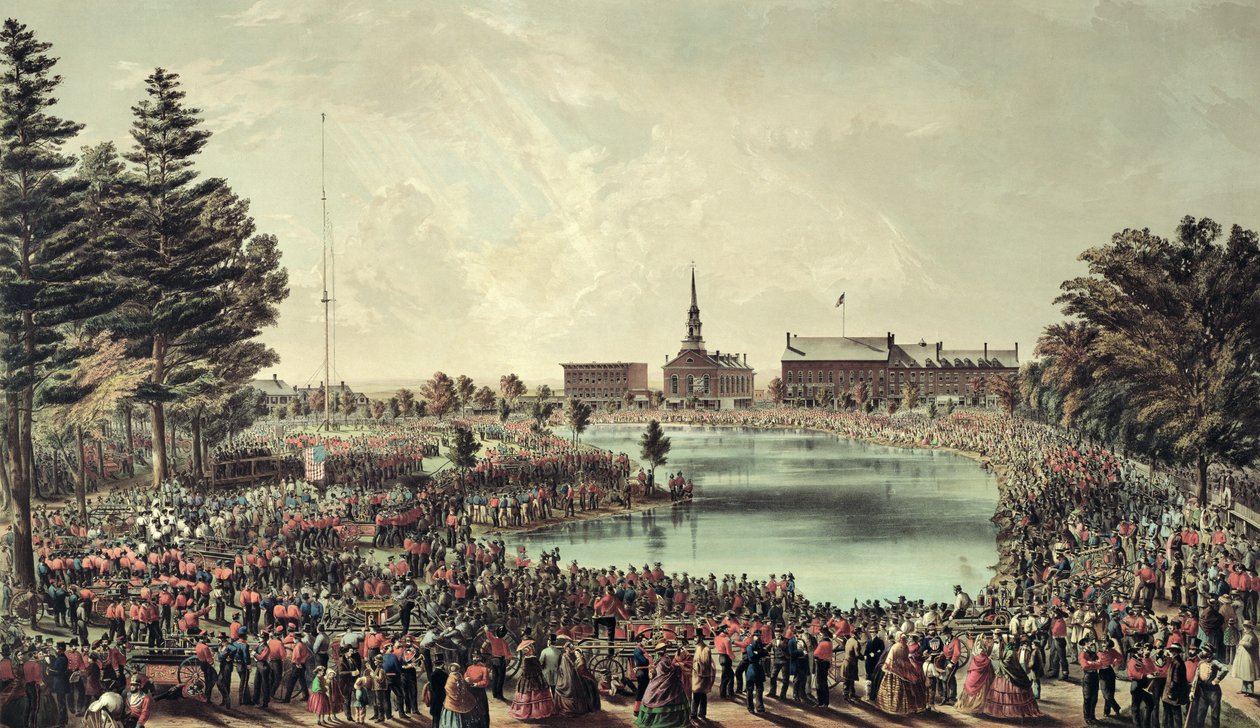 Feuerwehrwettkampf, Merrimack Square, Manchester, New Hampshire, 1859 von American School