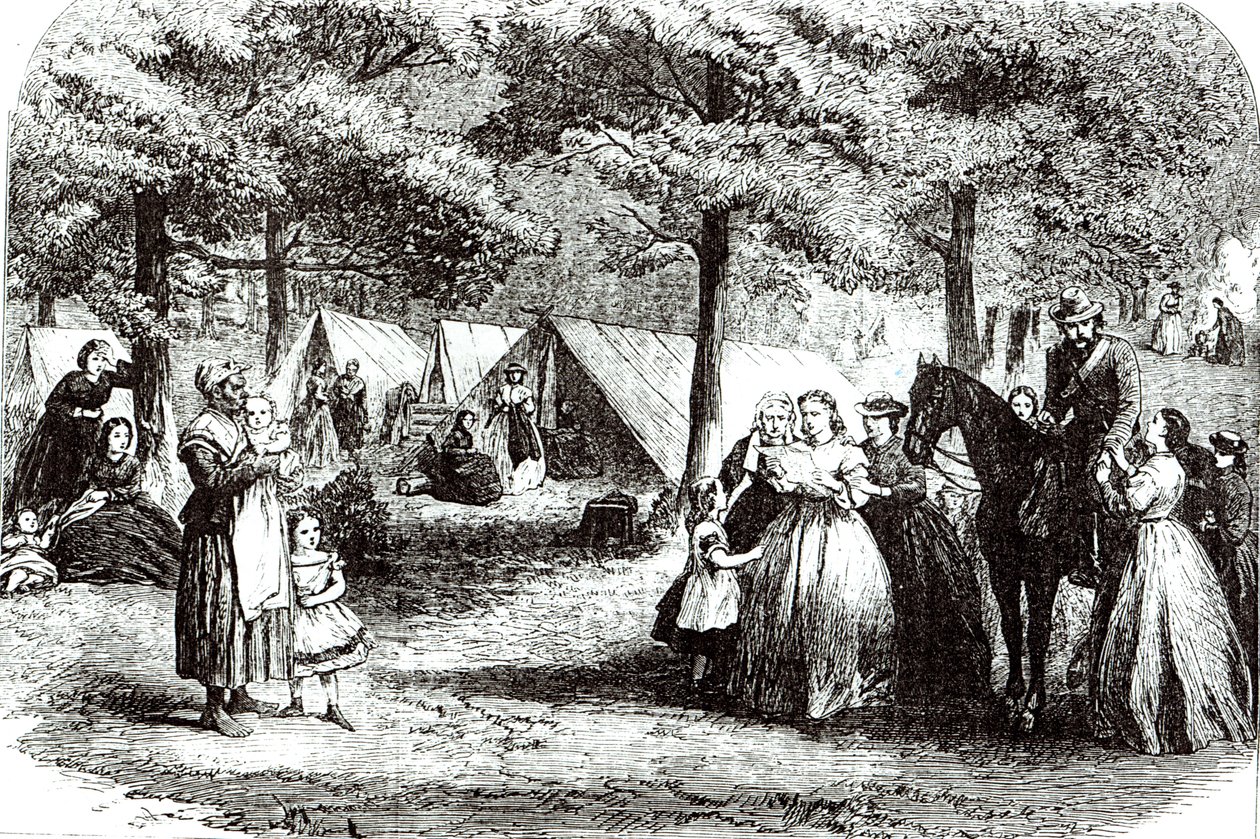 Südliche Flüchtlinge, die in den Wäldern bei Vicksburg campieren, 1863 von American School