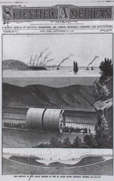Unterirdischer Tunnel unter dem St. Claire River, aus Scientific American, 13. September 1890 von American School